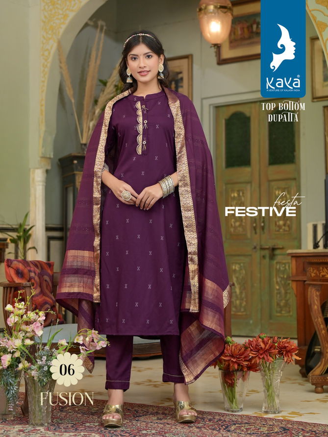 Kaya Fusion Rayon Designer Readymade Suits Catalog